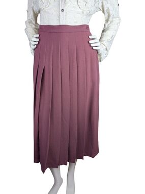 Vintage Jaeger 100% Wool Pleated Midi Skirt Mauve 27" Waist Made In Britain